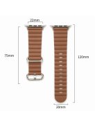 For Apple Watch Series 10 46mm / Ultra 2 Ultra 49mm /  Series 9 8 7 45mm / 6 5 4 SE (2023) SE (2022) SE 44mm / 3 2 1 42mm Genuine Leather Watch Strap Wave Replacement Wrist Band - Brown