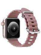 For Apple Watch Series 10 46mm / Ultra 2 Ultra 49mm /  Series 9 8 7 45mm / 6 5 4 SE (2023) SE (2022) SE 44mm / 3 2 1 42mm Genuine Leather Watch Strap Wave Replacement Wrist Band - Light Pink