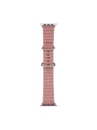 For Apple Watch Series 10 46mm / Ultra 2 Ultra 49mm /  Series 9 8 7 45mm / 6 5 4 SE (2023) SE (2022) SE 44mm / 3 2 1 42mm Genuine Leather Watch Strap Wave Replacement Wrist Band - Light Pink