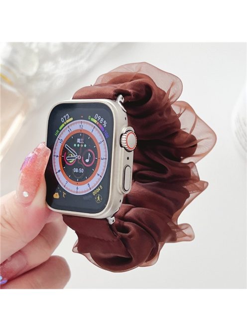 For Apple Watch Series 10 46mm / Ultra 2 Ultra 49mm /  Series 9 8 7 45mm / 6 5 4 SE (2023) SE (2022) SE 44mm / 3 2 1 42mm Hair Band Style Watch Strap AW Organza Watch Band - Brown