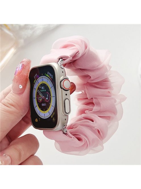 For Apple Watch Series 10 46mm / Ultra 2 Ultra 49mm /  Series 9 8 7 45mm / 6 5 4 SE (2023) SE (2022) SE 44mm / 3 2 1 42mm Hair Band Style Watch Strap AW Organza Watch Band - Light Pink