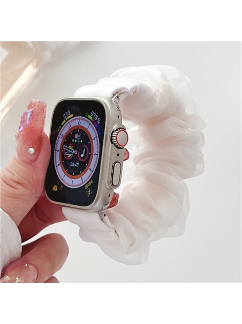 For Apple Watch Series 10 46mm / Ultra 2 Ultra 49mm /  Series 9 8 7 45mm / 6 5 4 SE (2023) SE (2022) SE 44mm / 3 2 1 42mm Hair Band Style Watch Strap AW Organza Watch Band - Warm White