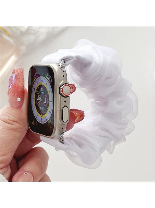 For Apple Watch Series 10 46mm / Ultra 2 Ultra 49mm /  Series 9 8 7 45mm / 6 5 4 SE (2023) SE (2022) SE 44mm / 3 2 1 42mm Hair Band Style Watch Strap AW Organza Watch Band - White