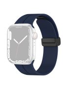 For Apple Watch Series 10 46mm / Ultra 2 Ultra 49mm /  Series 9 8 7 45mm / 6 5 4 SE (2023) SE (2022) SE 44mm / 3 2 1 42mm Magnetic Buckle Silicone Watch Band Wristband Strap Bracelet - Midnight Blue