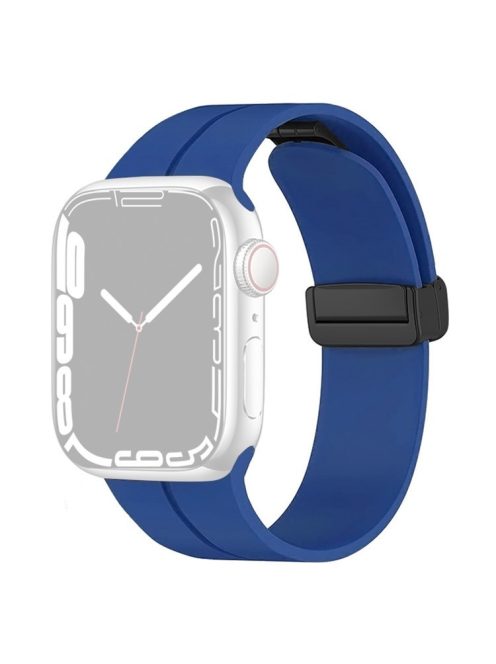 For Apple Watch Series 10 46mm / Ultra 2 Ultra 49mm /  Series 9 8 7 45mm / 6 5 4 SE (2023) SE (2022) SE 44mm / 3 2 1 42mm Magnetic Buckle Silicone Watch Band Wristband Strap Bracelet - Navy Blue