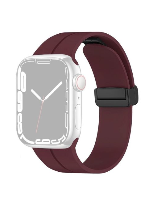 For Apple Watch Series 10 46mm / Ultra 2 Ultra 49mm /  Series 9 8 7 45mm / 6 5 4 SE (2023) SE (2022) SE 44mm / 3 2 1 42mm Magnetic Buckle Silicone Watch Band Wristband Strap Bracelet - Wine Red