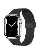 For Apple Watch Series 10 46mm / Ultra 2 Ultra 49mm /  Series 9 8 7 45mm / 6 5 4 SE (2023) SE (2022) SE 44mm / 3 2 1 42mm Magnetic Folding Buckle Silicone Watch Band Wristband Strap Bracelet - Black