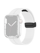 For Apple Watch Series 10 46mm / Ultra 2 Ultra 49mm /  Series 9 8 7 45mm / 6 5 4 SE (2023) SE (2022) SE 44mm / 3 2 1 42mm Magnetic Folding Buckle Silicone Watch Band Wristband Strap Bracelet - White