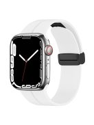 For Apple Watch Series 10 46mm / Ultra 2 Ultra 49mm /  Series 9 8 7 45mm / 6 5 4 SE (2023) SE (2022) SE 44mm / 3 2 1 42mm Magnetic Folding Buckle Silicone Watch Band Wristband Strap Bracelet - White