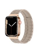 For Apple Watch Series 10 46mm / Ultra 2 Ultra 49mm /  Series 9 8 7 45mm / 6 5 4 SE (2023) SE (2022) SE 44mm / 3 2 1 42mm Magnetic Watch Strap Genuine Cow Leather Band - Khaki