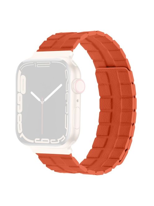 For Apple Watch Series 10 46mm / Ultra 2 Ultra 49mm /  Series 9 8 7 45mm / 6 5 4 SE (2023) SE (2022) SE 44mm / 3 2 1 42mm Magnetic Watch Strap Genuine Cow Leather Band - Orange