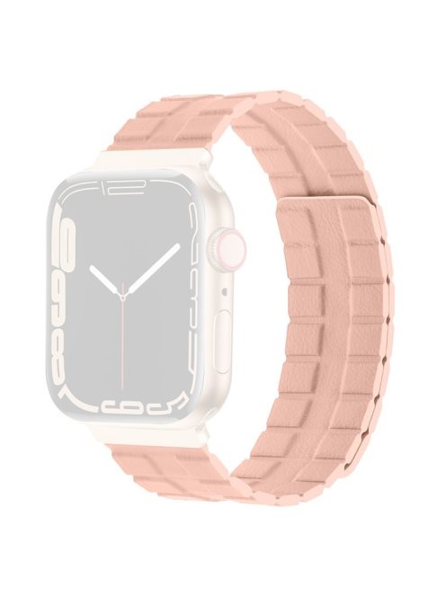 For Apple Watch Series 10 46mm / Ultra 2 Ultra 49mm /  Series 9 8 7 45mm / 6 5 4 SE (2023) SE (2022) SE 44mm / 3 2 1 42mm Magnetic Watch Strap Genuine Cow Leather Band - Pink