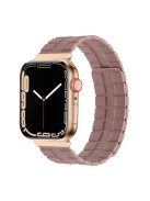 For Apple Watch Series 10 46mm / Ultra 2 Ultra 49mm /  Series 9 8 7 45mm / 6 5 4 SE (2023) SE (2022) SE 44mm / 3 2 1 42mm Magnetic Watch Strap Genuine Cow Leather Band - Rose Pink