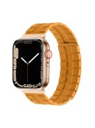 For Apple Watch Series 10 46mm / Ultra 2 Ultra 49mm /  Series 9 8 7 45mm / 6 5 4 SE (2023) SE (2022) SE 44mm / 3 2 1 42mm Magnetic Watch Strap Genuine Cow Leather Band - Yellow