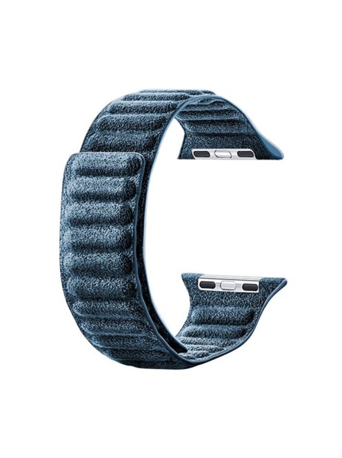 For Apple Watch Series 10 46mm / Ultra 2 Ultra 49mm /  Series 9 8 7 45mm / 6 5 4 SE (2023) SE (2022) SE 44mm / 3 2 1 42mm Magnetic Watch Strap Suede Leather Watchband - Navy Blue