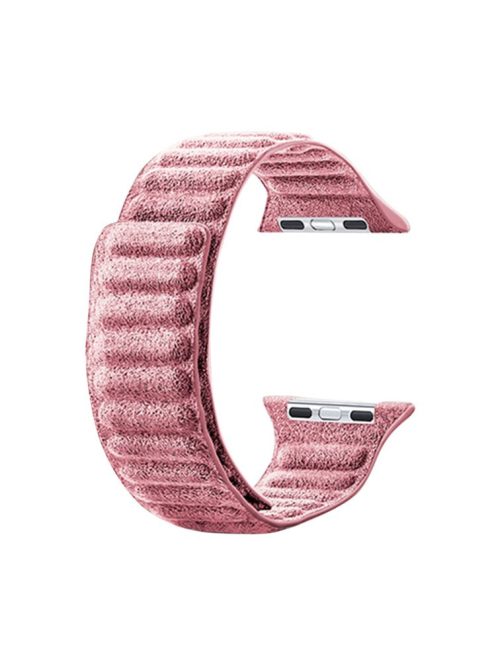 For Apple Watch Series 10 46mm / Ultra 2 Ultra 49mm /  Series 9 8 7 45mm / 6 5 4 SE (2023) SE (2022) SE 44mm / 3 2 1 42mm Magnetic Watch Strap Suede Leather Watchband - Pink