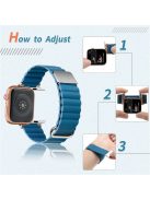 For Apple Watch Series 10 46mm / Ultra 2 Ultra 49mm /  Series 9 8 7 45mm / 6 5 4 SE (2023) SE (2022) SE 44mm / 3 2 1 42mm Magnetic Watchband Leather Watch Strap - Black / Midnight Blue