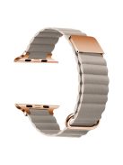 For Apple Watch Series 10 46mm / Ultra 2 Ultra 49mm /  Series 9 8 7 45mm / 6 5 4 SE (2023) SE (2022) SE 44mm / 3 2 1 42mm Magnetic Watchband Leather Watch Strap - Rose Gold / Light Grey