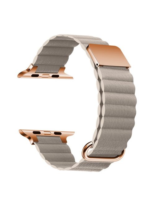 For Apple Watch Series 10 46mm / Ultra 2 Ultra 49mm /  Series 9 8 7 45mm / 6 5 4 SE (2023) SE (2022) SE 44mm / 3 2 1 42mm Magnetic Watchband Leather Watch Strap - Rose Gold / Light Grey