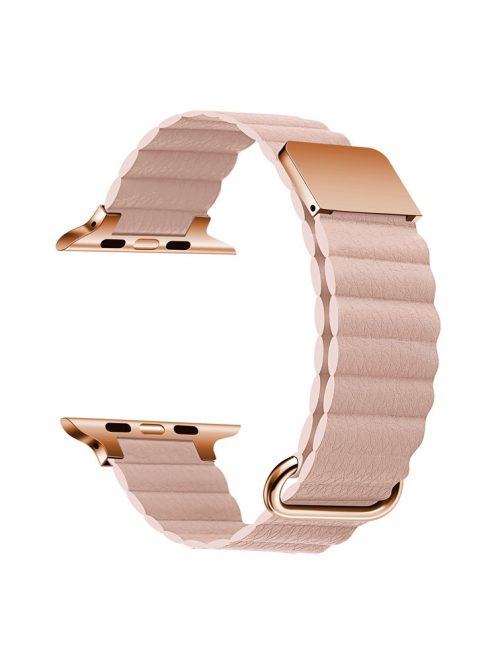 For Apple Watch Series 10 46mm / Ultra 2 Ultra 49mm /  Series 9 8 7 45mm / 6 5 4 SE (2023) SE (2022) SE 44mm / 3 2 1 42mm Magnetic Watchband Leather Watch Strap - Rose Gold / Pink