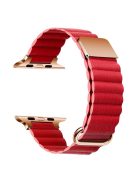 For Apple Watch Series 10 46mm / Ultra 2 Ultra 49mm /  Series 9 8 7 45mm / 6 5 4 SE (2023) SE (2022) SE 44mm / 3 2 1 42mm Magnetic Watchband Leather Watch Strap - Rose Gold / Red