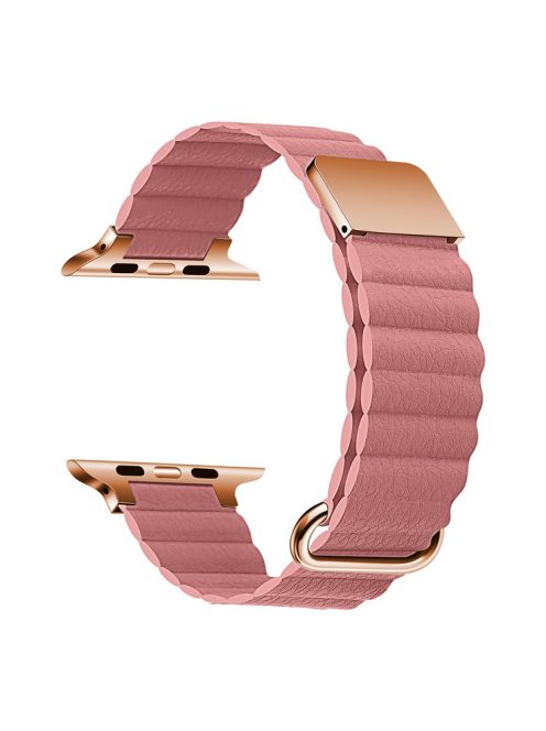 For Apple Watch Series 10 46mm / Ultra 2 Ultra 49mm /  Series 9 8 7 45mm / 6 5 4 SE (2023) SE (2022) SE 44mm / 3 2 1 42mm Magnetic Watchband Leather Watch Strap - Rose Gold / Rose Pink