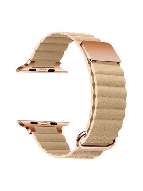 For Apple Watch Series 10 46mm / Ultra 2 Ultra 49mm /  Series 9 8 7 45mm / 6 5 4 SE (2023) SE (2022) SE 44mm / 3 2 1 42mm Magnetic Watchband Leather Watch Strap - Rose Gold / Skin Color