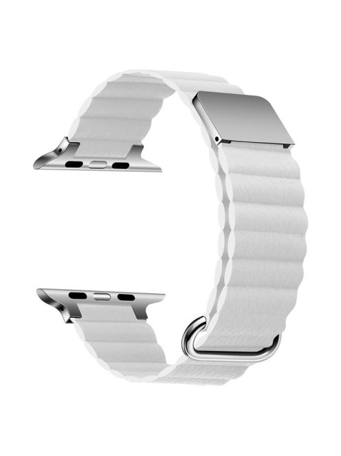 For Apple Watch Series 10 46mm / Ultra 2 Ultra 49mm /  Series 9 8 7 45mm / 6 5 4 SE (2023) SE (2022) SE 44mm / 3 2 1 42mm Magnetic Watchband Leather Watch Strap - Silver / White