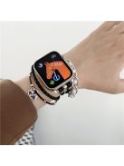 For Apple Watch Series 10 46mm / Ultra 2 Ultra 49mm /  Series 9 8 7 45mm / 6 5 4 SE (2023) SE (2022) SE 44mm / 3 2 1 42mm Metal Leather Strap Heart Pendant Bracelet Watch Band - Black