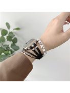 For Apple Watch Series 10 46mm / Ultra 2 Ultra 49mm /  Series 9 8 7 45mm / 6 5 4 SE (2023) SE (2022) SE 44mm / 3 2 1 42mm Metal Leather Strap Heart Pendant Bracelet Watch Band - Black