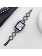 For Apple Watch Series 10 46mm / Ultra 2 Ultra 49mm /  Series 9 8 7 45mm / 6 5 4 SE (2023) SE (2022) SE 44mm / 3 2 1 42mm Metal O-Shape Watch Strap with Rhinestone - Black