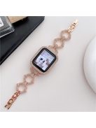 For Apple Watch Series 10 46mm / Ultra 2 Ultra 49mm /  Series 9 8 7 45mm / 6 5 4 SE (2023) SE (2022) SE 44mm / 3 2 1 42mm Metal O-Shape Watch Strap with Rhinestone - Rose Gold