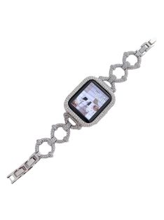   For Apple Watch Series 10 46mm / Ultra 2 Ultra 49mm /  Series 9 8 7 45mm / 6 5 4 SE (2023) SE (2022) SE 44mm / 3 2 1 42mm Metal O-Shape Watch Strap with Rhinestone - Silver