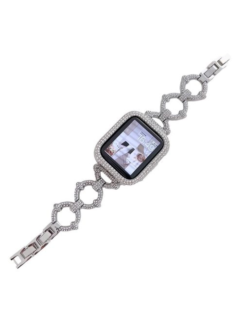 For Apple Watch Series 10 46mm / Ultra 2 Ultra 49mm /  Series 9 8 7 45mm / 6 5 4 SE (2023) SE (2022) SE 44mm / 3 2 1 42mm Metal O-Shape Watch Strap with Rhinestone - Silver