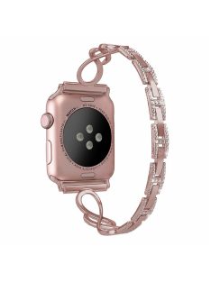   For Apple Watch Series 10 46mm / Ultra 2 Ultra 49mm /  Series 9 8 7 45mm / 6 5 4 SE (2023) SE (2022) SE 44mm / 3 2 1 42mm Metal Smart Watch Band Bling Rhinestone Decor Bracelet - Pink