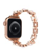 For Apple Watch Series 10 46mm / Ultra 2 Ultra 49mm /  Series 9 8 7 45mm / 6 5 4 SE (2023) SE (2022) SE 44mm / 3 2 1 42mm Metal Watch Band Flower Docor Strap - Rose Gold