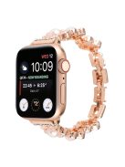 For Apple Watch Series 10 46mm / Ultra 2 Ultra 49mm /  Series 9 8 7 45mm / 6 5 4 SE (2023) SE (2022) SE 44mm / 3 2 1 42mm Metal Watch Band Flower Docor Strap - Rose Gold