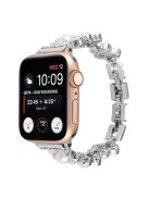 For Apple Watch Series 10 46mm / Ultra 2 Ultra 49mm /  Series 9 8 7 45mm / 6 5 4 SE (2023) SE (2022) SE 44mm / 3 2 1 42mm Metal Watch Band Flower Docor Strap - Silver