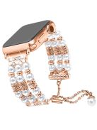 For Apple Watch Series 10 46mm / Ultra 2 Ultra 49mm /  Series 9 8 7 45mm / 6 5 4 SE (2023) SE (2022) SE 44mm / 3 2 1 42mm Metal Watch Band Jewelry Wristband Pearl Rhinestone Decor Strap - Rose Gold