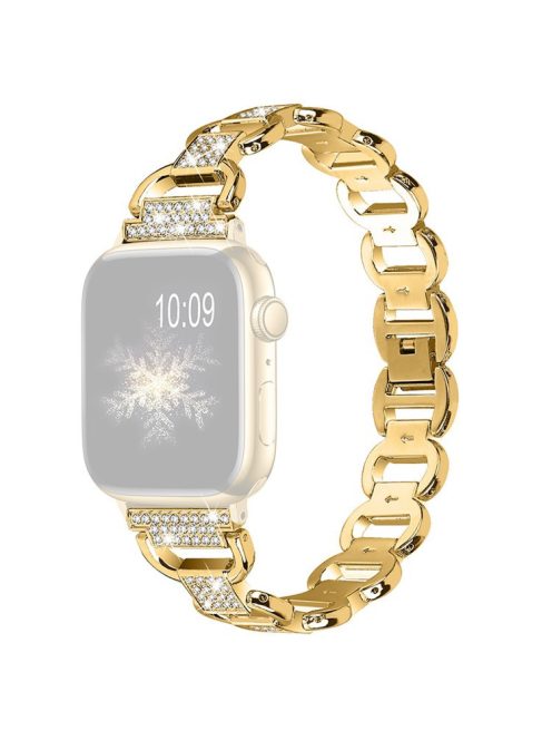 For Apple Watch Series 10 46mm / Ultra 2 Ultra 49mm /  Series 9 8 7 45mm / 6 5 4 SE (2023) SE (2022) SE 44mm / 3 2 1 42mm Metal Watch Strap Quick Release Rhinestone Decoration Watchband - Gold