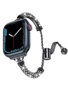 For Apple Watch Series 10 46mm / Ultra 2 Ultra 49mm /  Series 9 8 7 45mm / 6 5 4 SE (2023) SE (2022) SE 44mm / 3 2 1 42mm Metal Watch Strap Rhinestone Decorated Stretch Jewelry Wrist Band - Black