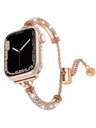 For Apple Watch Series 10 46mm / Ultra 2 Ultra 49mm /  Series 9 8 7 45mm / 6 5 4 SE (2023) SE (2022) SE 44mm / 3 2 1 42mm Metal Watch Strap Rhinestone Decorated Stretch Jewelry Wrist Band - Rose Gold