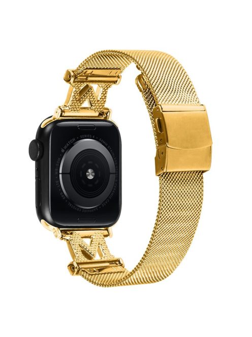 For Apple Watch Series 10 46mm / Ultra 2 Ultra 49mm /  Series 9 8 7 45mm / 6 5 4 SE (2023) SE (2022) SE 44mm / 3 2 1 42mm Milanese Stainless Steel Band Rhinestone Decor Strap - Gold