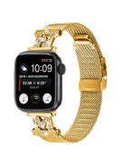 For Apple Watch Series 10 46mm / Ultra 2 Ultra 49mm /  Series 9 8 7 45mm / 6 5 4 SE (2023) SE (2022) SE 44mm / 3 2 1 42mm Milanese Stainless Steel Band Rhinestone Decor Strap - Gold