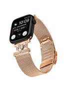 For Apple Watch Series 10 46mm / Ultra 2 Ultra 49mm /  Series 9 8 7 45mm / 6 5 4 SE (2023) SE (2022) SE 44mm / 3 2 1 42mm Milanese Stainless Steel Band Rhinestone Decor Strap - Rose Gold