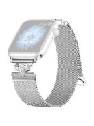 For Apple Watch Series 10 46mm / Ultra 2 Ultra 49mm /  Series 9 8 7 45mm / 6 5 4 SE (2023) SE (2022) SE 44mm / 3 2 1 42mm Milanese Stainless Steel Band Rhinestones D-Shape Design Watch Strap - Silver