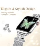 For Apple Watch Series 10 46mm / Ultra 2 Ultra 49mm /  Series 9 8 7 45mm / 6 5 4 SE (2023) SE (2022) SE 44mm / 3 2 1 42mm Milanese Stainless Steel Band Rhinestones D-Shape Design Watch Strap - Silver