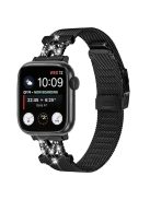 For Apple Watch Series 10 46mm / Ultra 2 Ultra 49mm /  Series 9 8 7 45mm / 6 5 4 SE (2023) SE (2022) SE 44mm / 3 2 1 42mm Milanese Stainless Steel Band Rhinestones M-Shape Design Watch Strap - Black