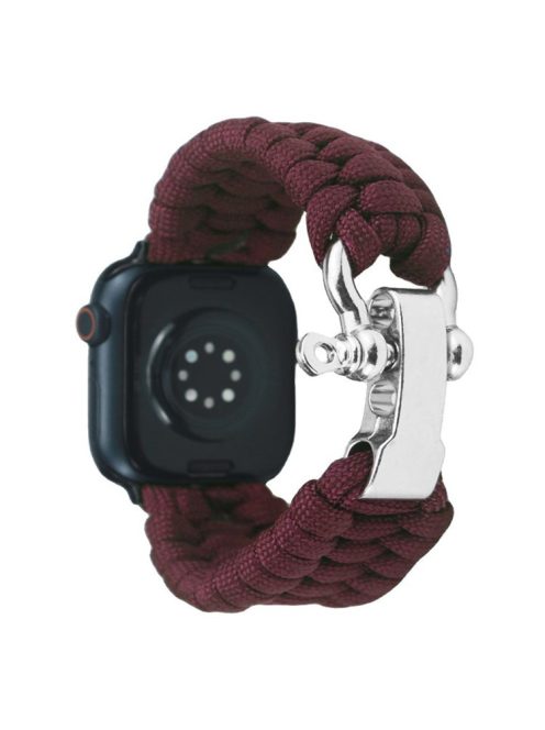 For Apple Watch Series 10 46mm / Ultra 2 Ultra 49mm /  Series 9 8 7 45mm / 6 5 4 SE (2023) SE (2022) SE 44mm / 3 2 1 42mm Nylon Braided Watch Band - Wine Red