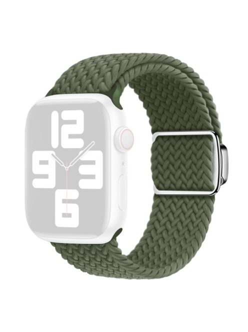 For Apple Watch Series 10 46mm / Ultra 2 Ultra 49mm /  Series 9 8 7 45mm / 6 5 4 SE (2023) SE (2022) SE 44mm / 3 2 1 42mm Nylon Braided Watch Band Magnetic Buckle Wrist Strap - Dark Green